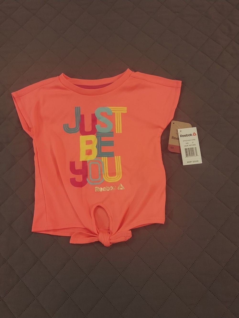 Reebok Coral Tie-Front 'JUST BE YOU' Graphic Tee